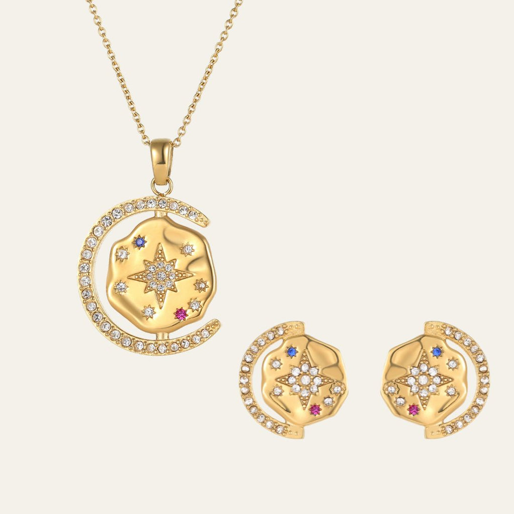 My Sun, Moon & Stars Necklace & Stud Set - Gold