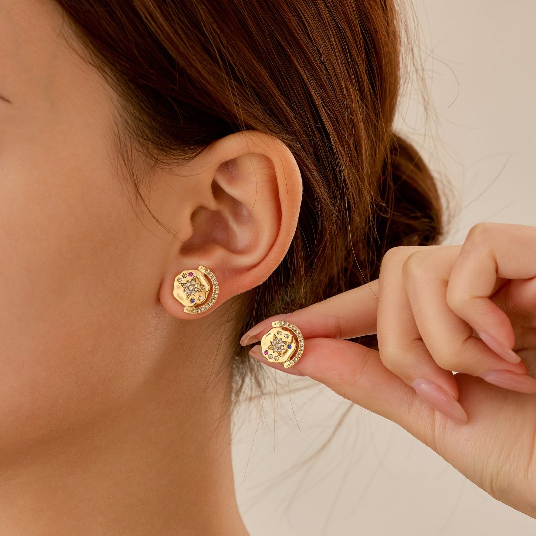 My Sun, Moon & Stars Necklace & Stud Set - Gold